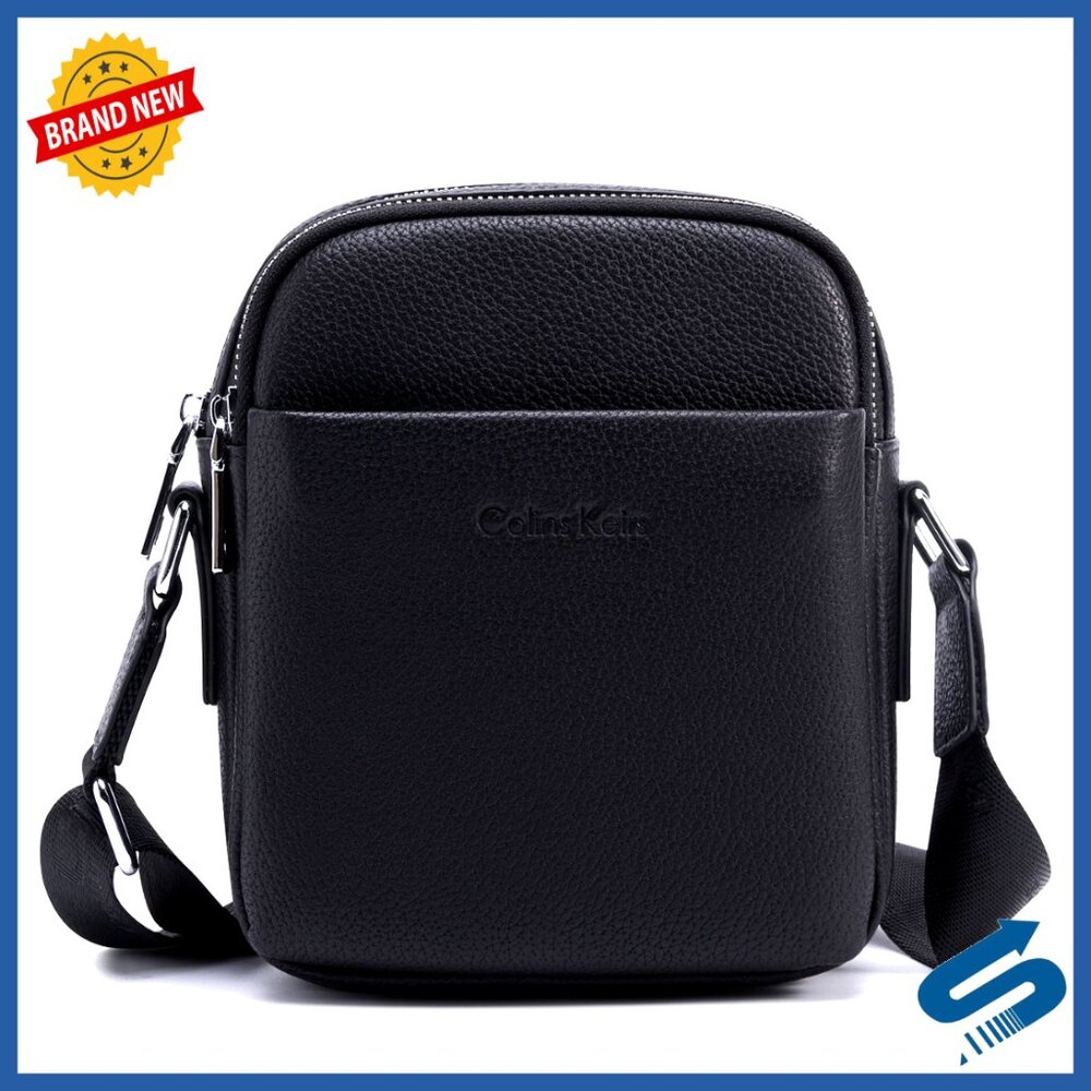 Leather Crossbody Bag Minimal Classic Men's Shoulder Purse Adjustable Strap